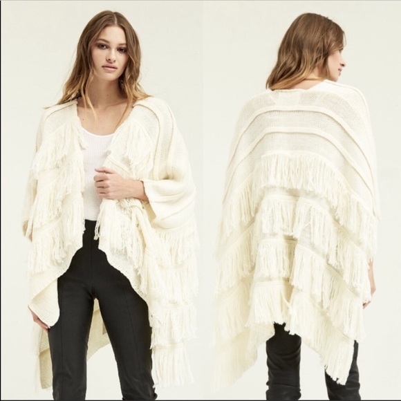 NWT BNCI Acrylic Cardigan Fringe White One Size - Picture 12 of 12